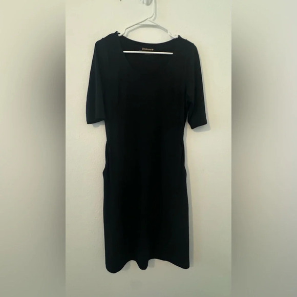 Betabrand Black 72 HR Jersey Half Sleeve Dress Knee Length Pockets Size Medium - Picture 1 of 10